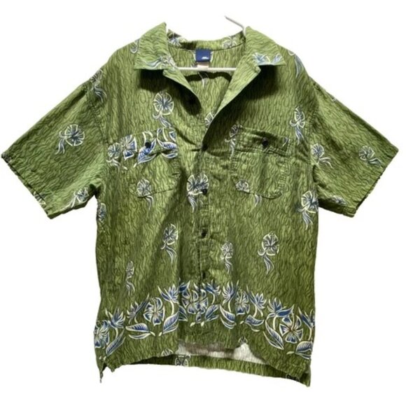Vintage No Fear Shirt Men's XL Green Floral Button Up Camp Top 90's Y2K Vtg EUC - Picture 1 of 14